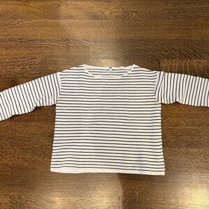 Uniqlo size small waffle shirt, black and white stripe, cotton/nylon blend
